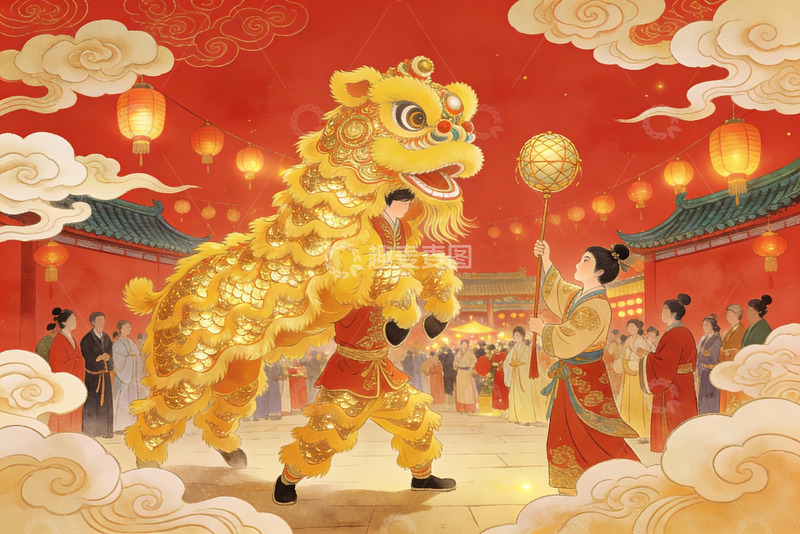 高清大图下载【趣麦麦图】传统舞狮表演热闹非凡