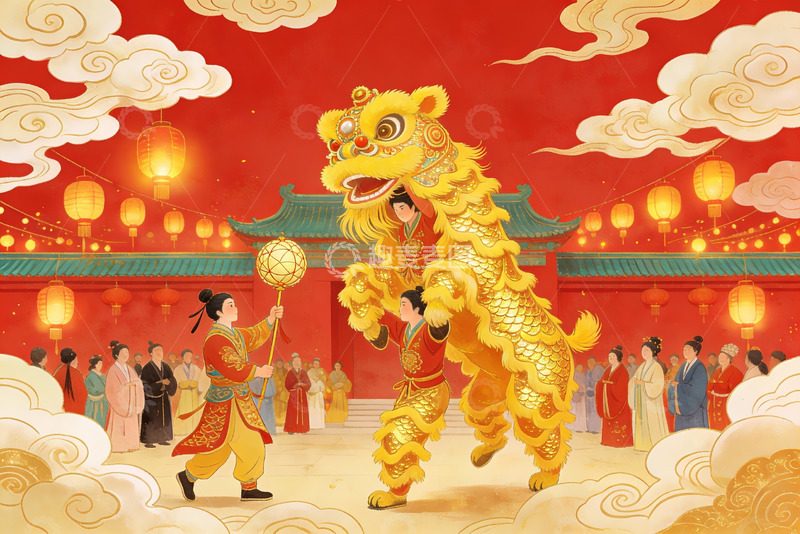 高清大图下载【趣麦麦图】传统舞狮庆典热闹非凡