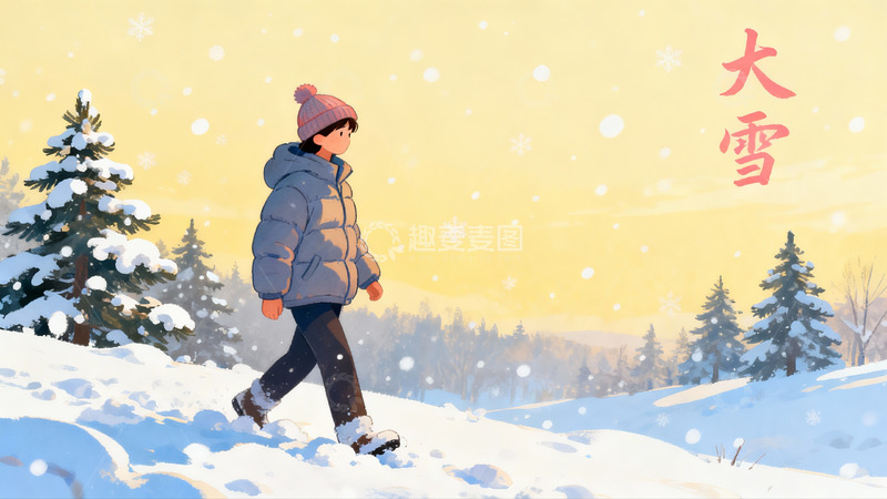 高清大图下载【趣麦麦图】雪地行走少年冬日风景