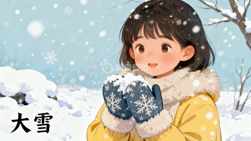 高清大图下载【趣麦麦图】雪中女孩手捧雪花