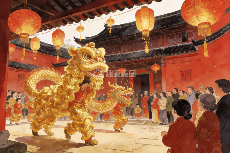 高清大图下载【趣麦麦图】传统舞狮庆典热闹非凡