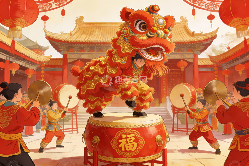 高清大图下载【趣麦麦图】舞狮表演热闹非凡
