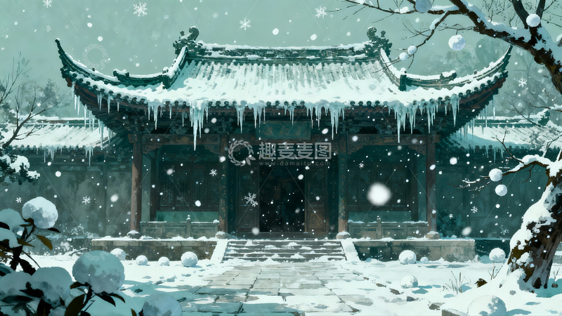 高清大图下载【趣麦麦图】雪中古建筑静谧之美