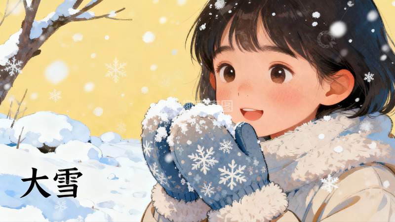 高清大图下载【趣麦麦图】冬日雪景女孩捂手取暖