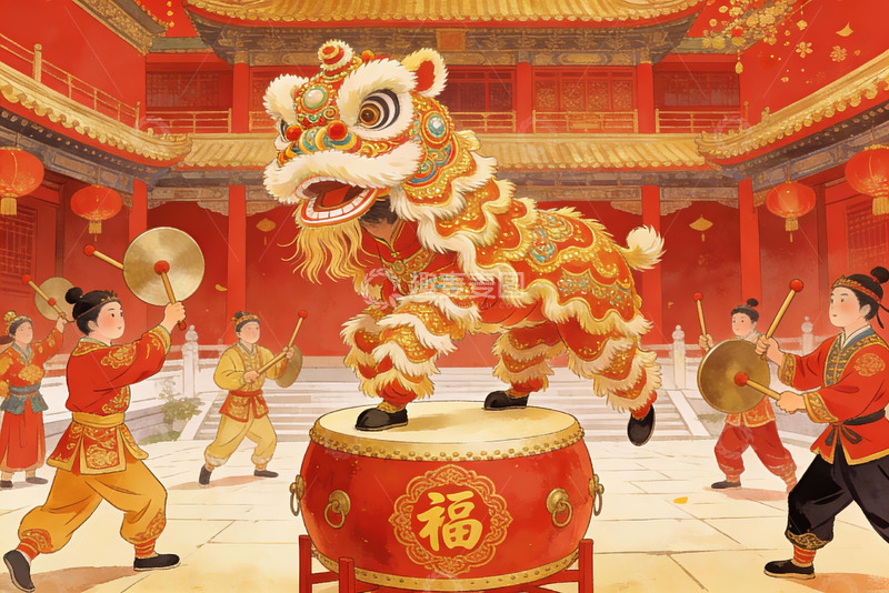 高清大图下载【趣麦麦图】传统舞狮表演热闹非凡