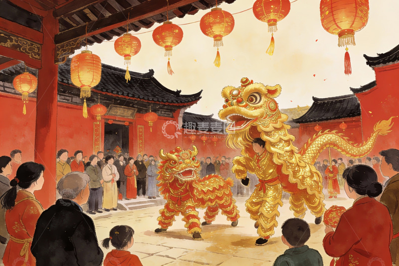 高清大图下载【趣麦麦图】传统舞狮表演热闹非凡