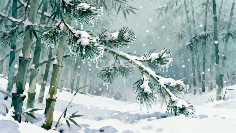 高清大图下载【趣麦麦图】雪覆竹林静谧冬景