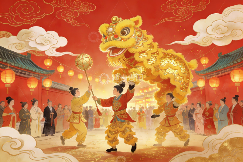 高清大图下载【趣麦麦图】传统舞狮庆典热闹非凡