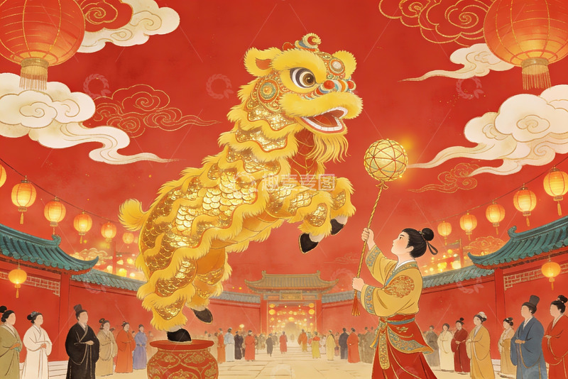 高清大图下载【趣麦麦图】传统舞狮庆典热闹非凡