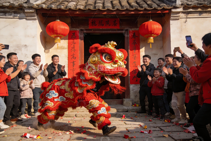 高清大图下载【趣麦麦图】传统舞狮表演热闹非凡