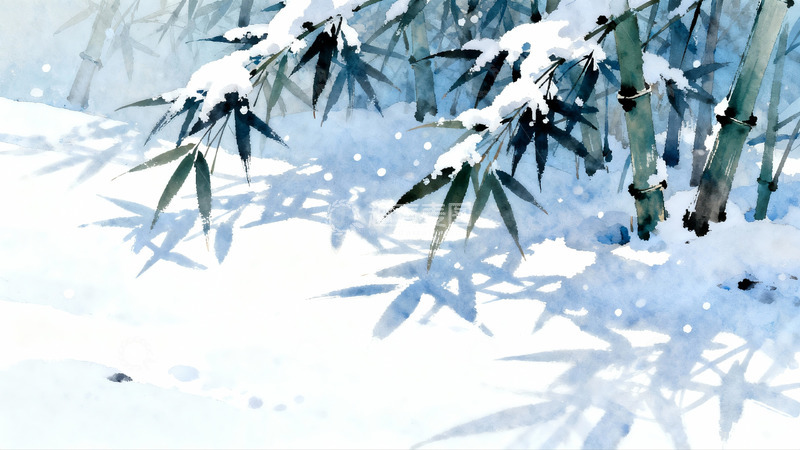高清大图下载【趣麦麦图】雪覆竹林水墨画