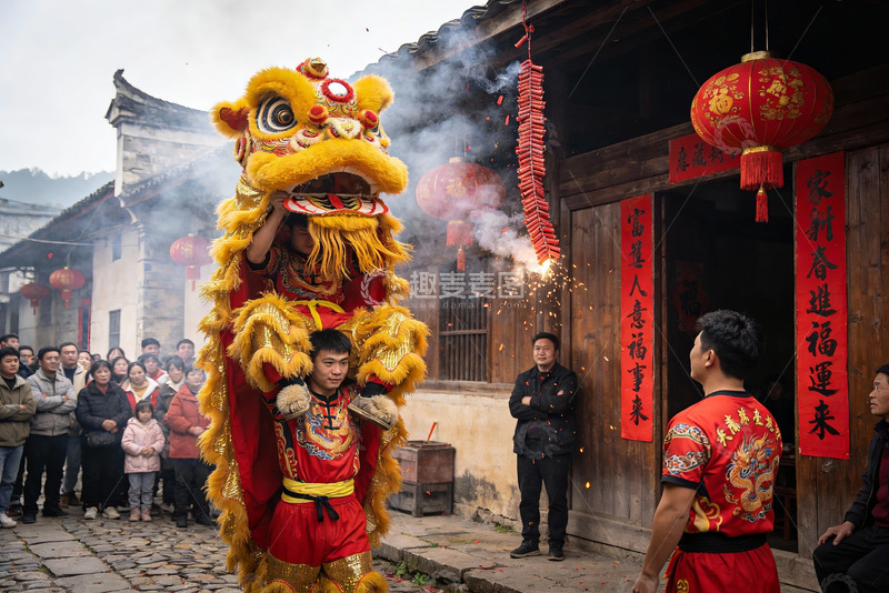 高清大图下载【趣麦麦图】传统舞狮表演热闹非凡
