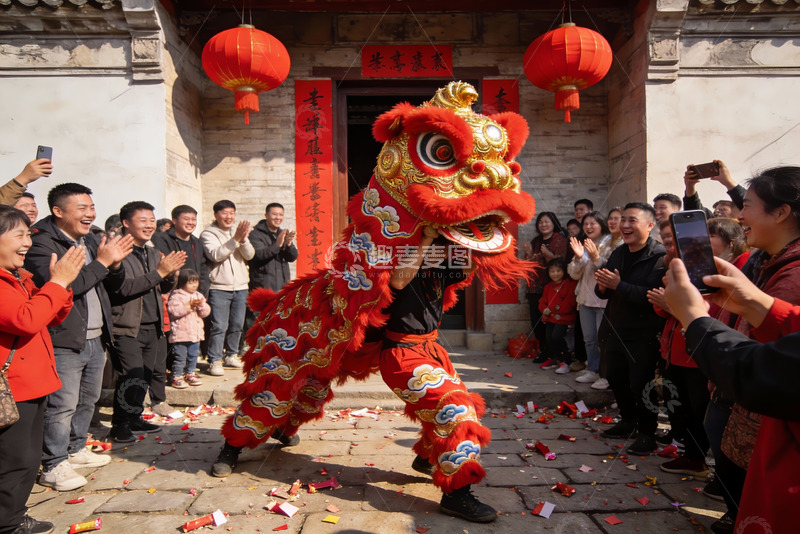 高清大图下载【趣麦麦图】舞狮表演热闹非凡