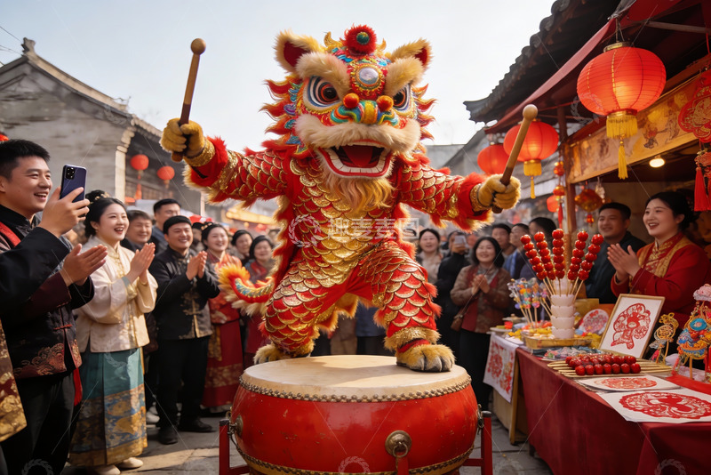 高清大图下载【趣麦麦图】舞狮表演热闹非凡