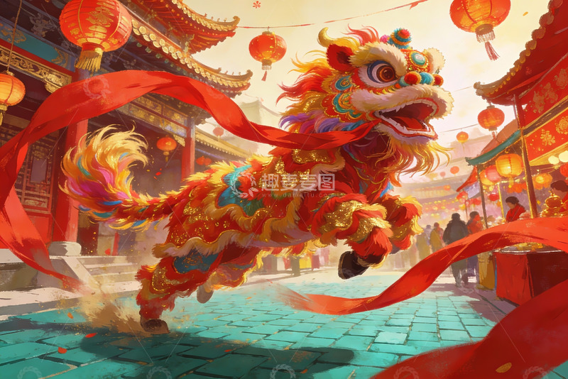 高清大图下载【趣麦麦图】-舞狮表演热闹非凡