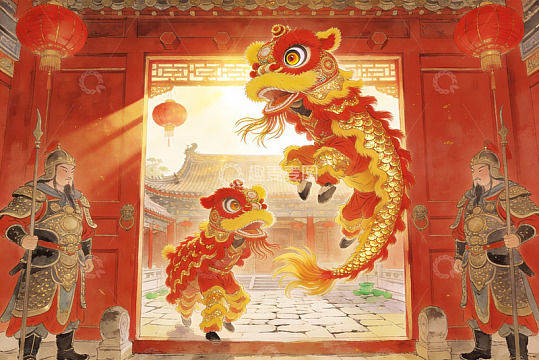 传统舞狮庆典场景