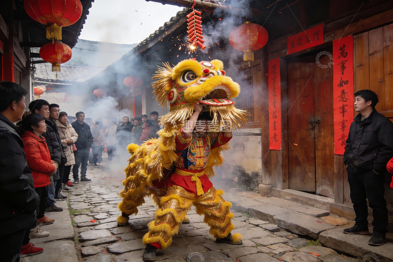 高清大图下载【趣麦麦图】街头舞狮表演热闹非凡