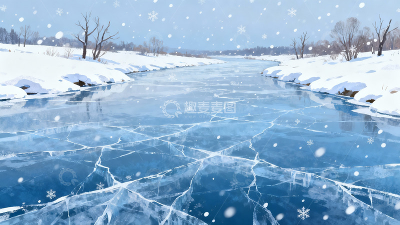 高清大图下载【趣麦麦图】雪中冰河裂纹景观