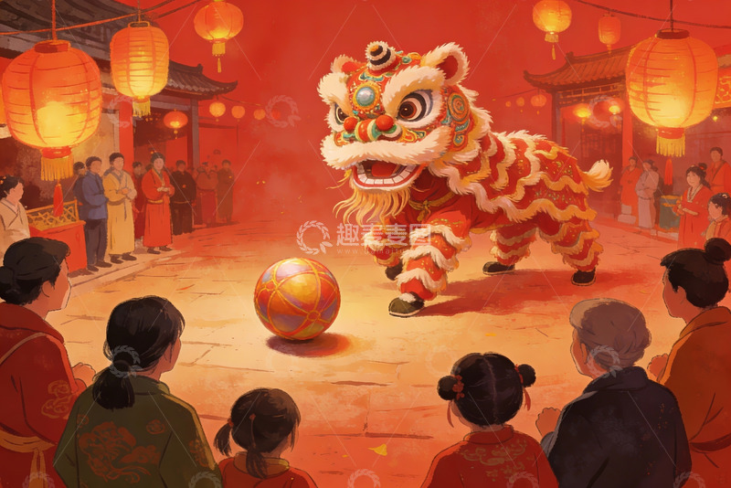 高清大图下载【趣麦麦图】春节舞狮表演热闹非凡