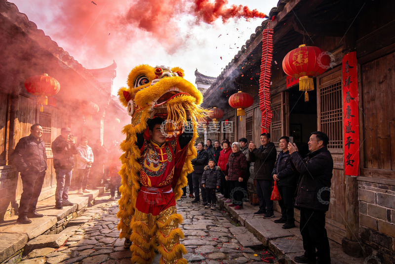 高清大图下载【趣麦麦图】古街舞狮庆典热闹非凡