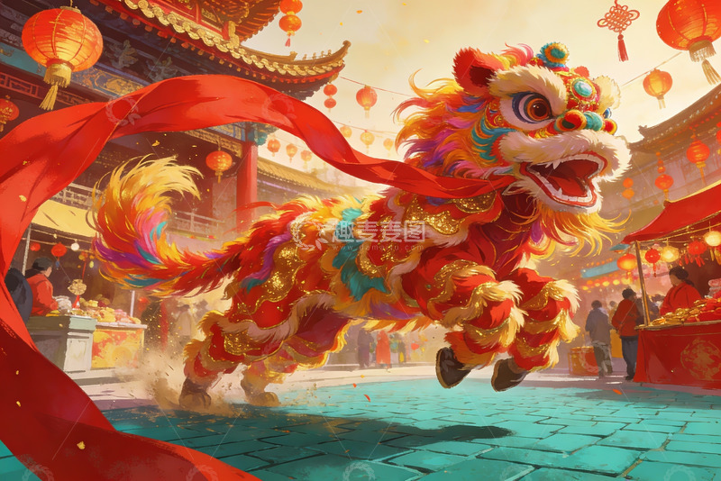 高清大图下载【趣麦麦图】舞狮表演热闹非凡