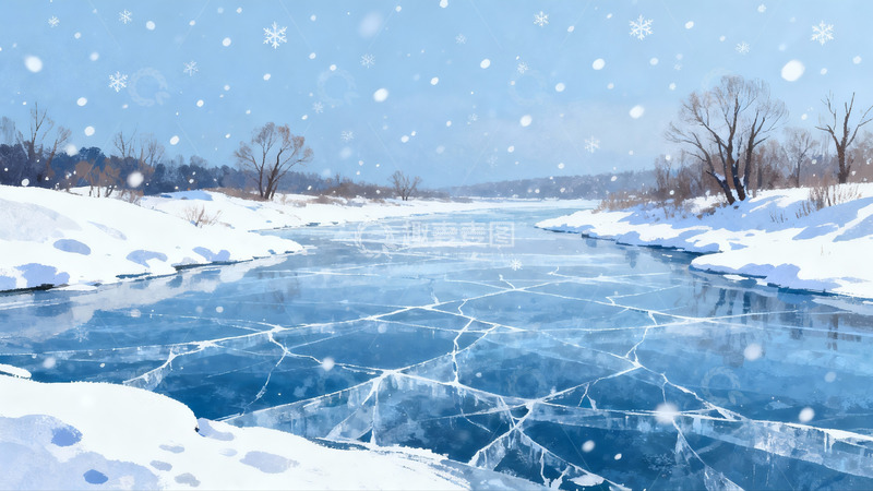 高清大图下载【趣麦麦图】雪落冰河冬日景象
