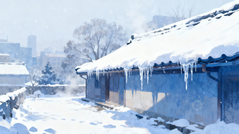 高清大图下载【趣麦麦图】雪覆古屋庭院冬景