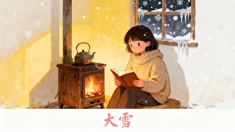 高清大图下载【趣麦麦图】冬日暖炉旁阅读的女孩