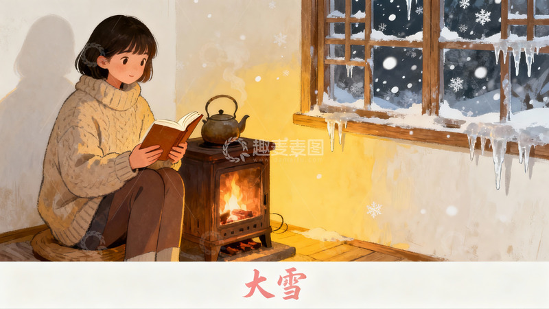 高清大图下载【趣麦麦图】冬日暖炉旁阅读的女子