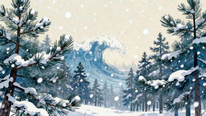 高清大图下载【趣麦麦图】雪覆松林巨浪涌动冬日奇景