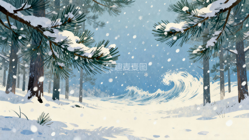 高清大图下载【趣麦麦图】雪落松林海浪涌动冬日奇景