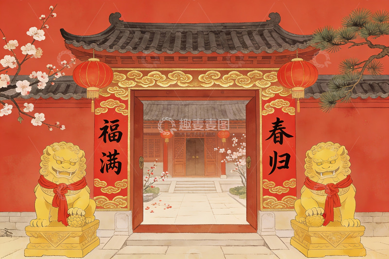 高清大图下载【趣麦麦图】中国传统建筑门楼新年装饰