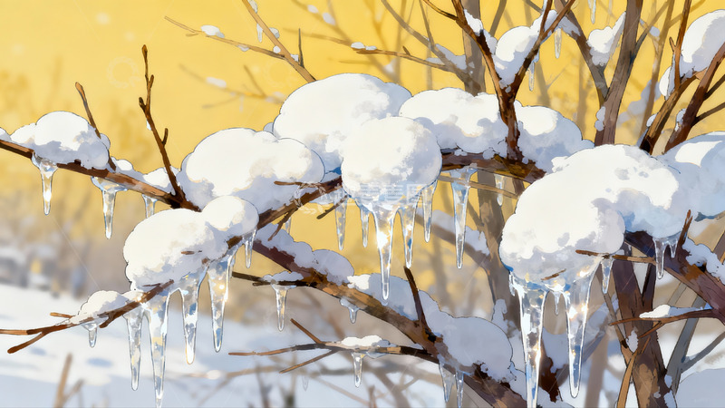 高清大图下载【趣麦麦图】雪覆树枝冰挂美景