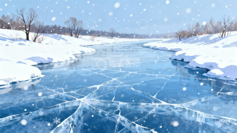 高清大图下载【趣麦麦图】冰封河流雪景冬日画卷