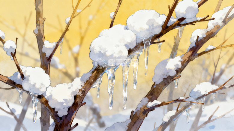 雪挂枝头冰凌垂