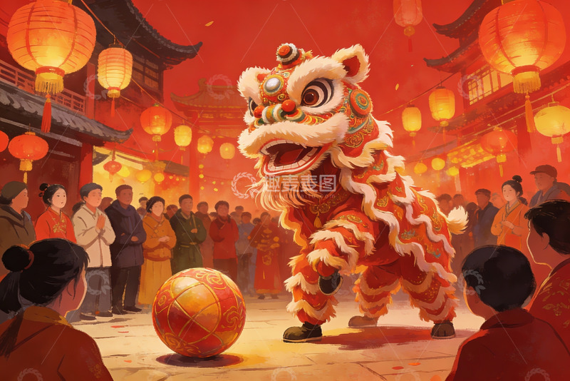 高清大图下载【趣麦麦图】春节舞狮表演热闹非凡