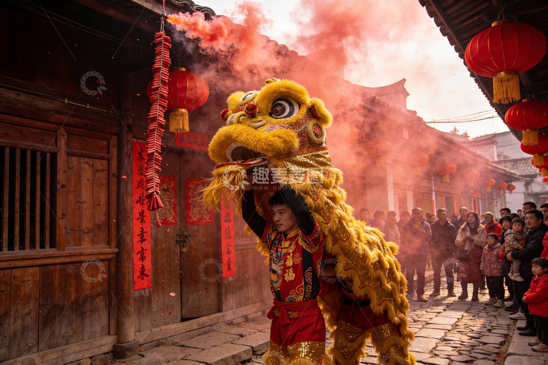 高清大图下载【趣麦麦图】街头舞狮表演热闹非凡