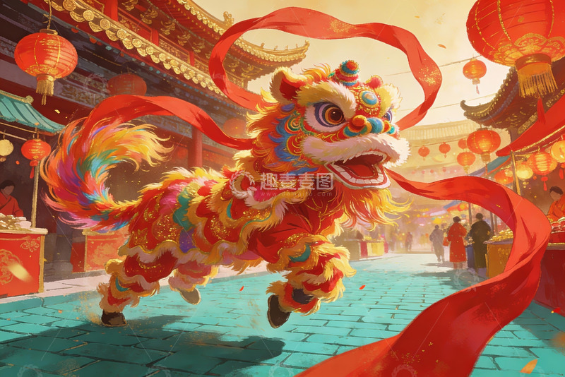 高清大图下载【趣麦麦图】舞狮表演热闹非凡