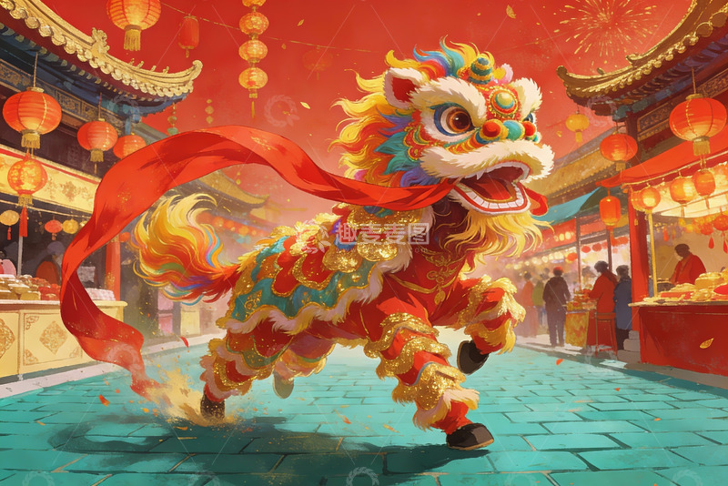 高清大图下载【趣麦麦图】舞狮表演热闹非凡