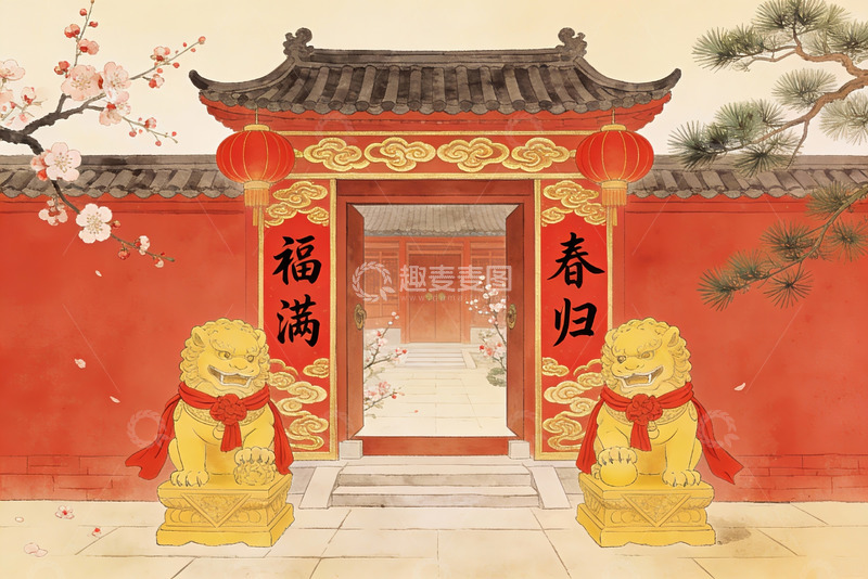 高清大图下载【趣麦麦图】传统中式建筑门前景象