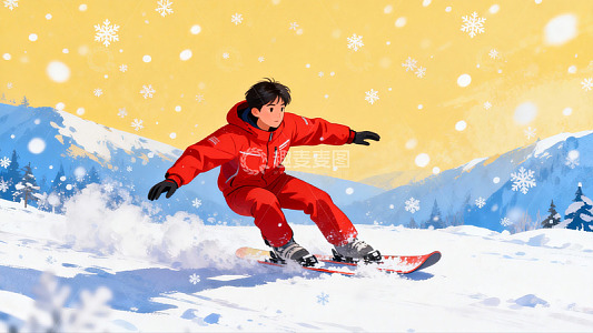 红衣滑雪者雪地驰骋
