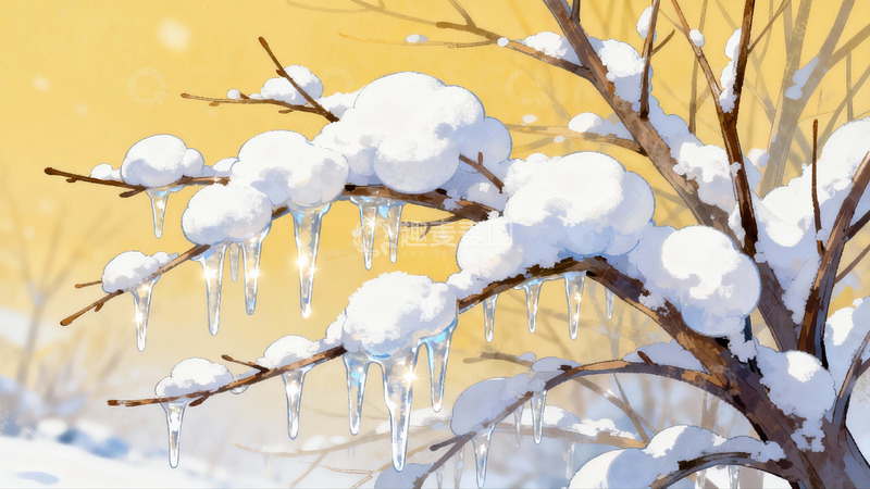 高清大图下载【趣麦麦图】雪覆树枝冰挂晶莹冬景