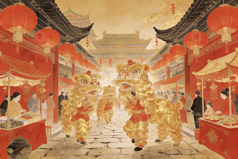 高清大图下载【趣麦麦图】古街舞狮热闹非凡