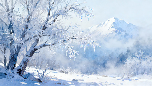 雪覆山林冰挂奇景