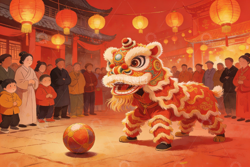 高清大图下载【趣麦麦图】春节舞狮表演热闹非凡