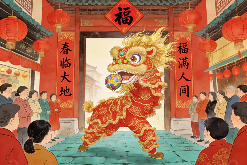 高清大图下载【趣麦麦图】舞狮表演热闹非凡