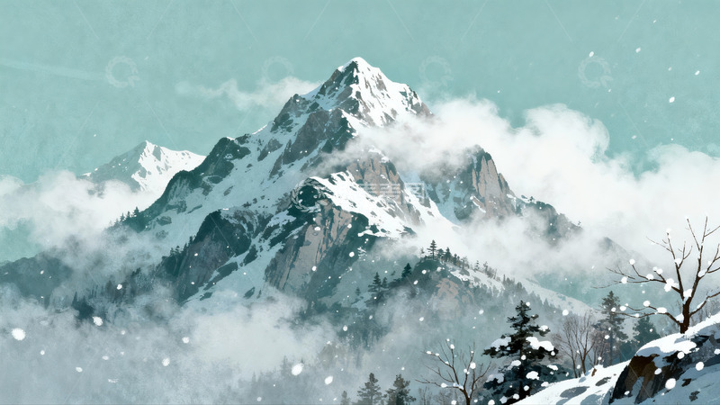 高清大图下载【趣麦麦图】雪山云雾缭绕冬日美景