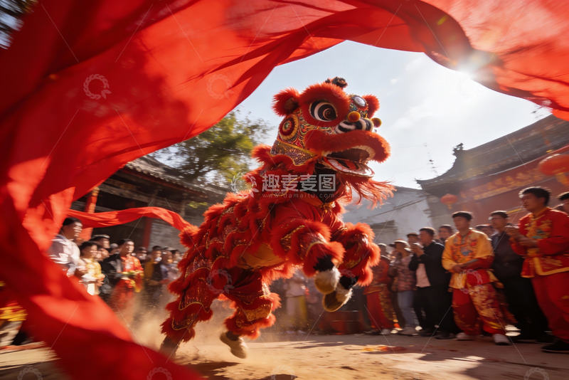 高清大图下载【趣麦麦图】舞狮表演热闹非凡