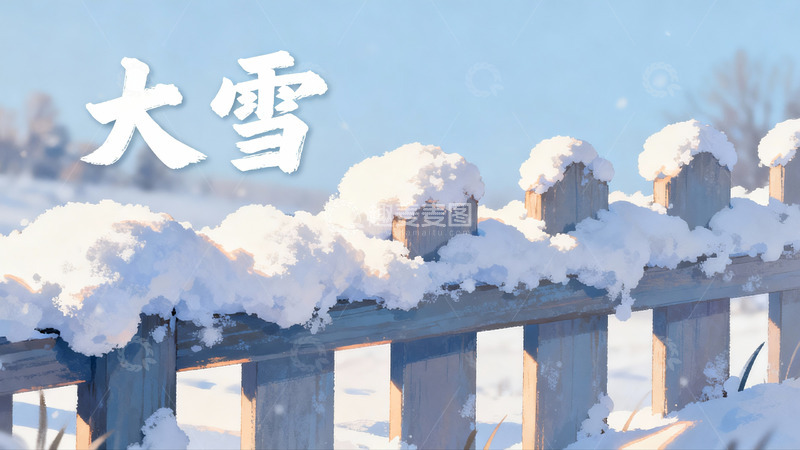 高清大图下载【趣麦麦图】雪覆木栏冬日静景