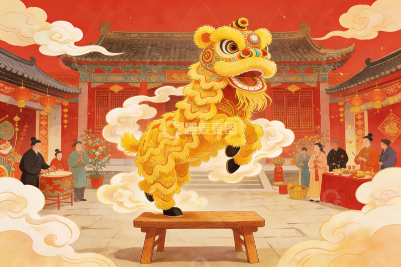 高清大图下载【趣麦麦图】春节舞狮表演热闹非凡